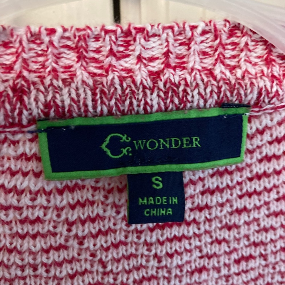 C. Wonder Pink and White Cardigan with Fringe - Picture 3 of 4